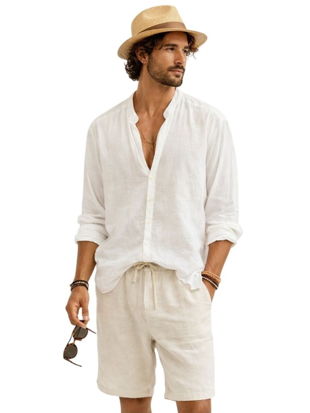 Caribbean Men White Long-Sleeve Big Tall 100% Linen Button-Front Shirt 3X Casual